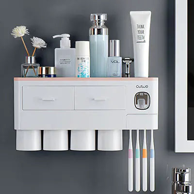 Dluxe Ave. Magnetic Toothbrush Holder Set with Automatic Toothpaste Dispenser