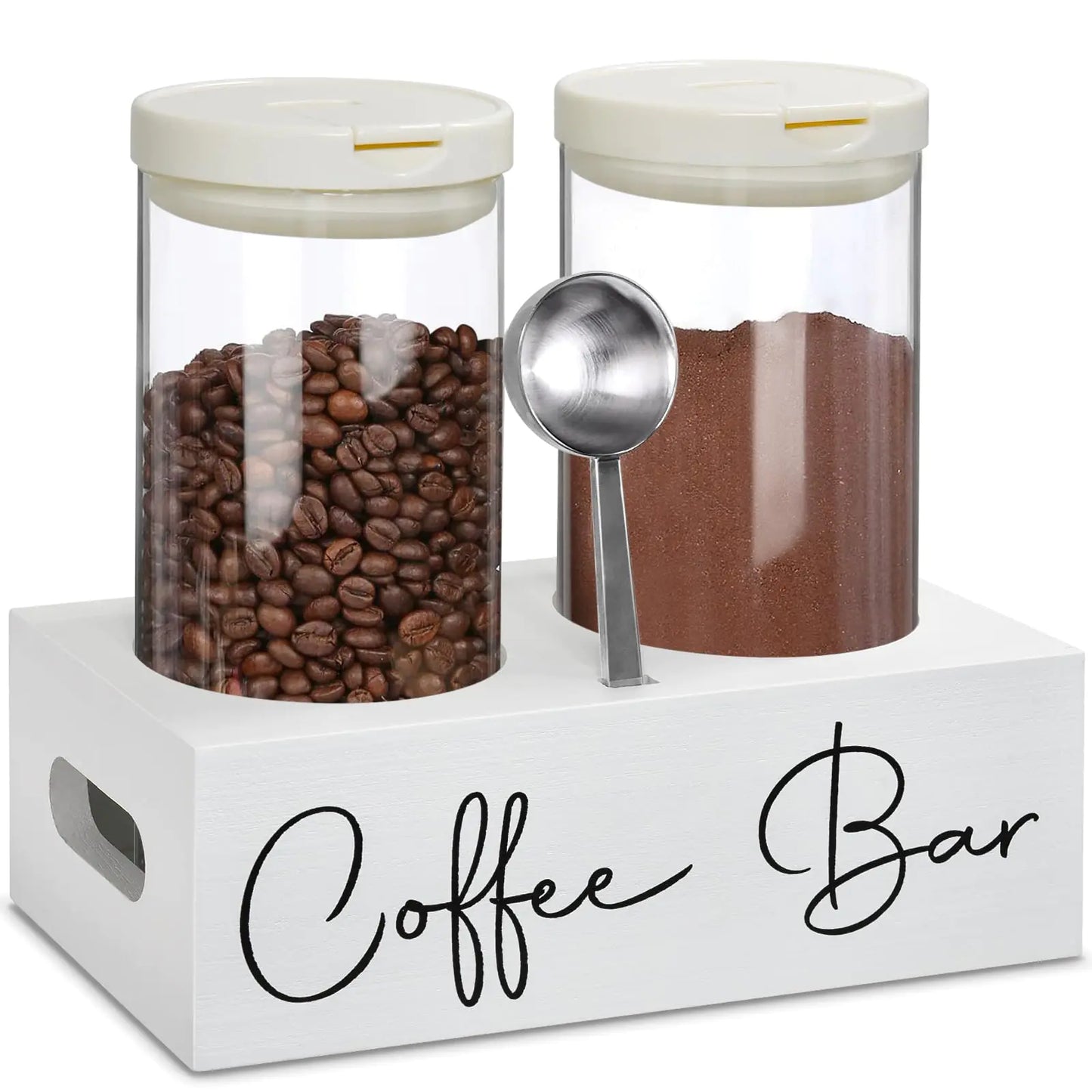 Dluxe Ave. Glass Coffee Containers with Shelf Coffee Station Organizer