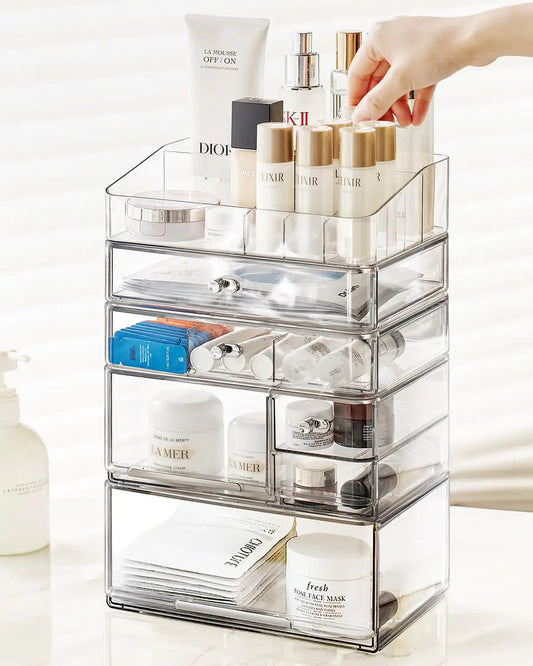Dluxe Ave. Makeup Organizer with 6 Drawers and 1 Clear Tray Large Acrylic,Bathroom Vanity and Countertop