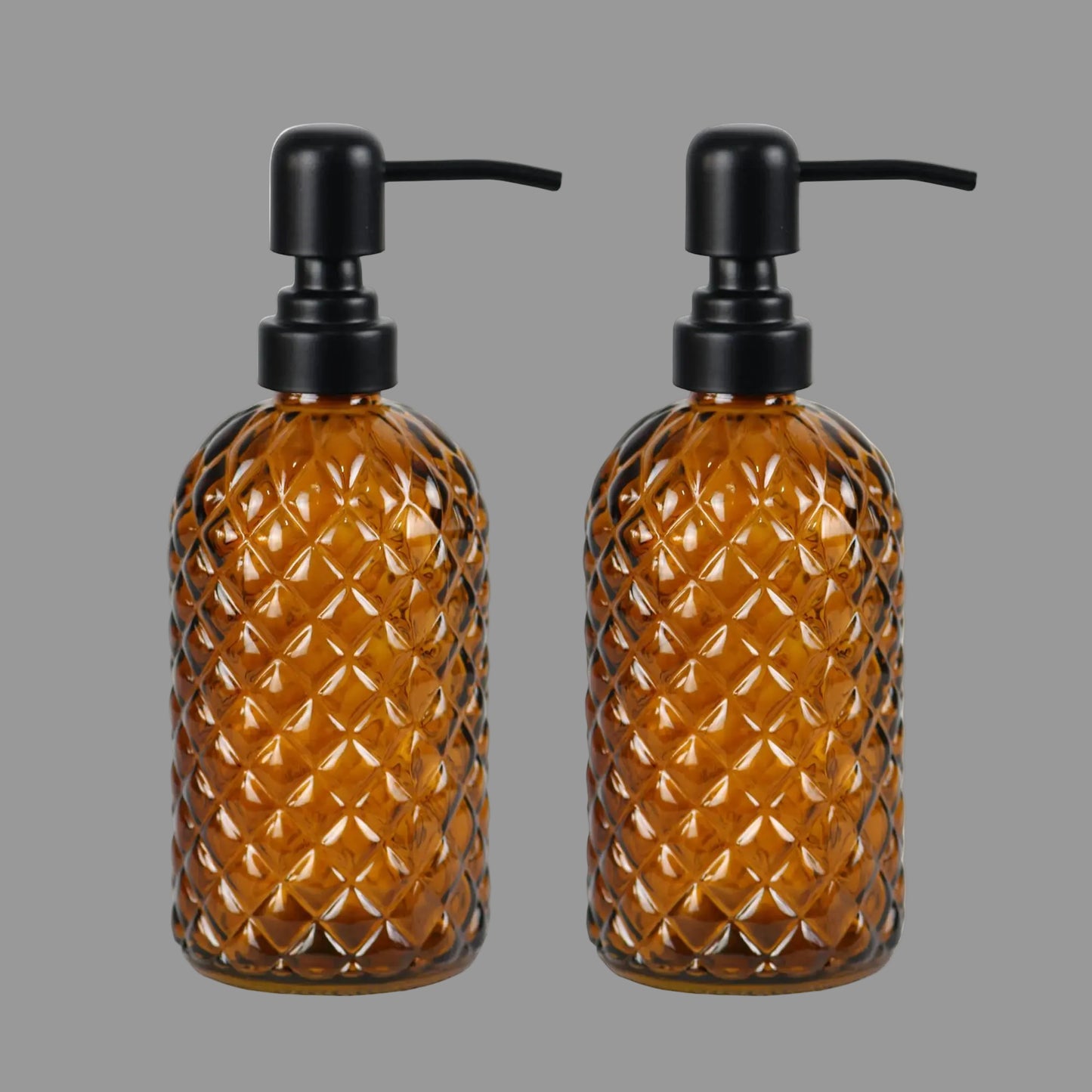Dluxe Ave. 12Oz Glass Soap Dispenser with Rustproof Stainless-Steel Pump, 2pack (Black/Amber)