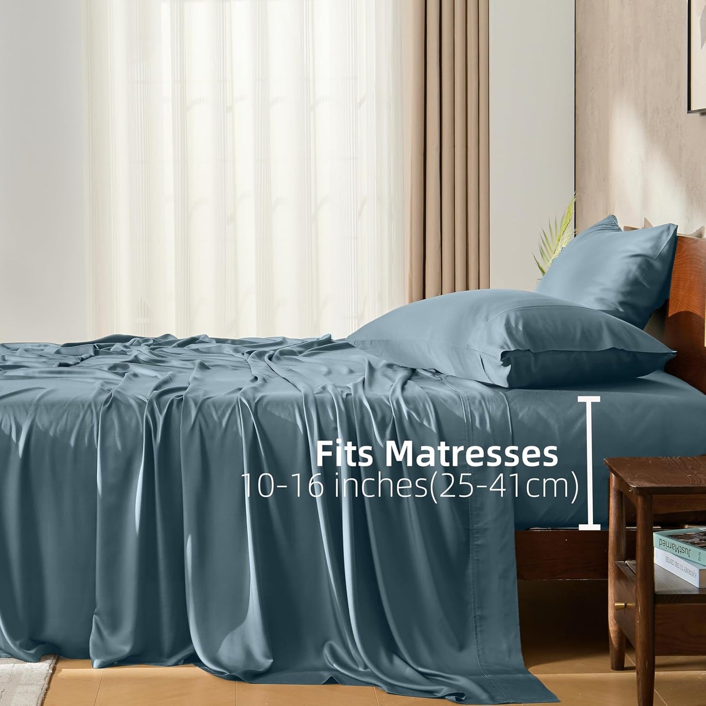 Dluxe Ave. ( QUEEN ) 4 Pcs Sheet Set, 100% Rayon from Bamboo, 16" Deep Pocket, Blue