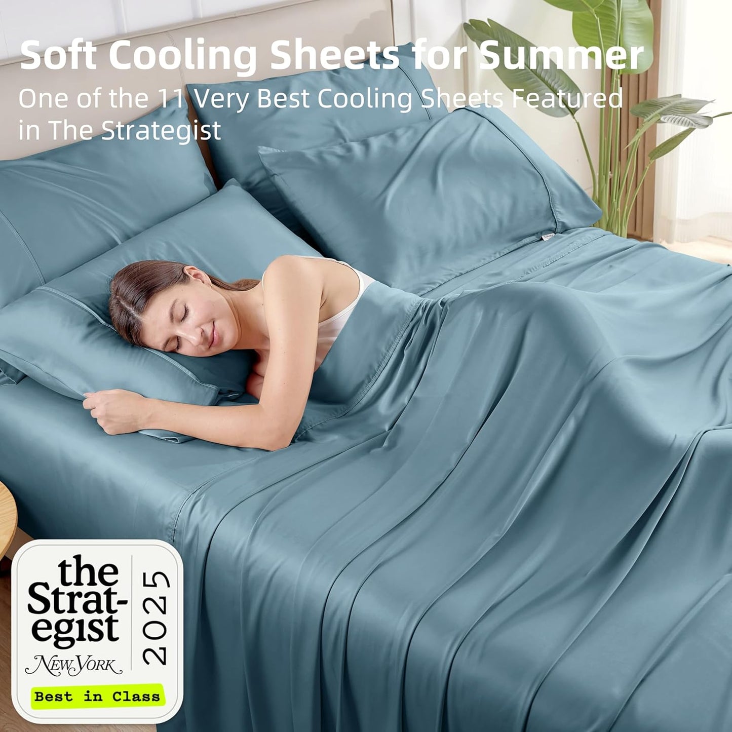 Dluxe Ave. ( QUEEN ) 4 Pcs Sheet Set, 100% Rayon from Bamboo, 16" Deep Pocket, Blue