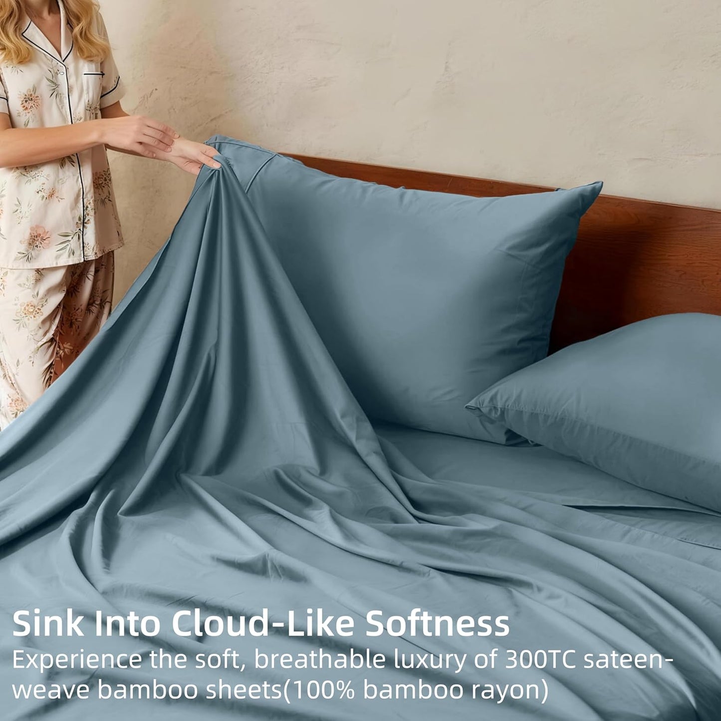 Dluxe Ave. ( QUEEN ) 4 Pcs Sheet Set, 100% Rayon from Bamboo, 16" Deep Pocket, Blue