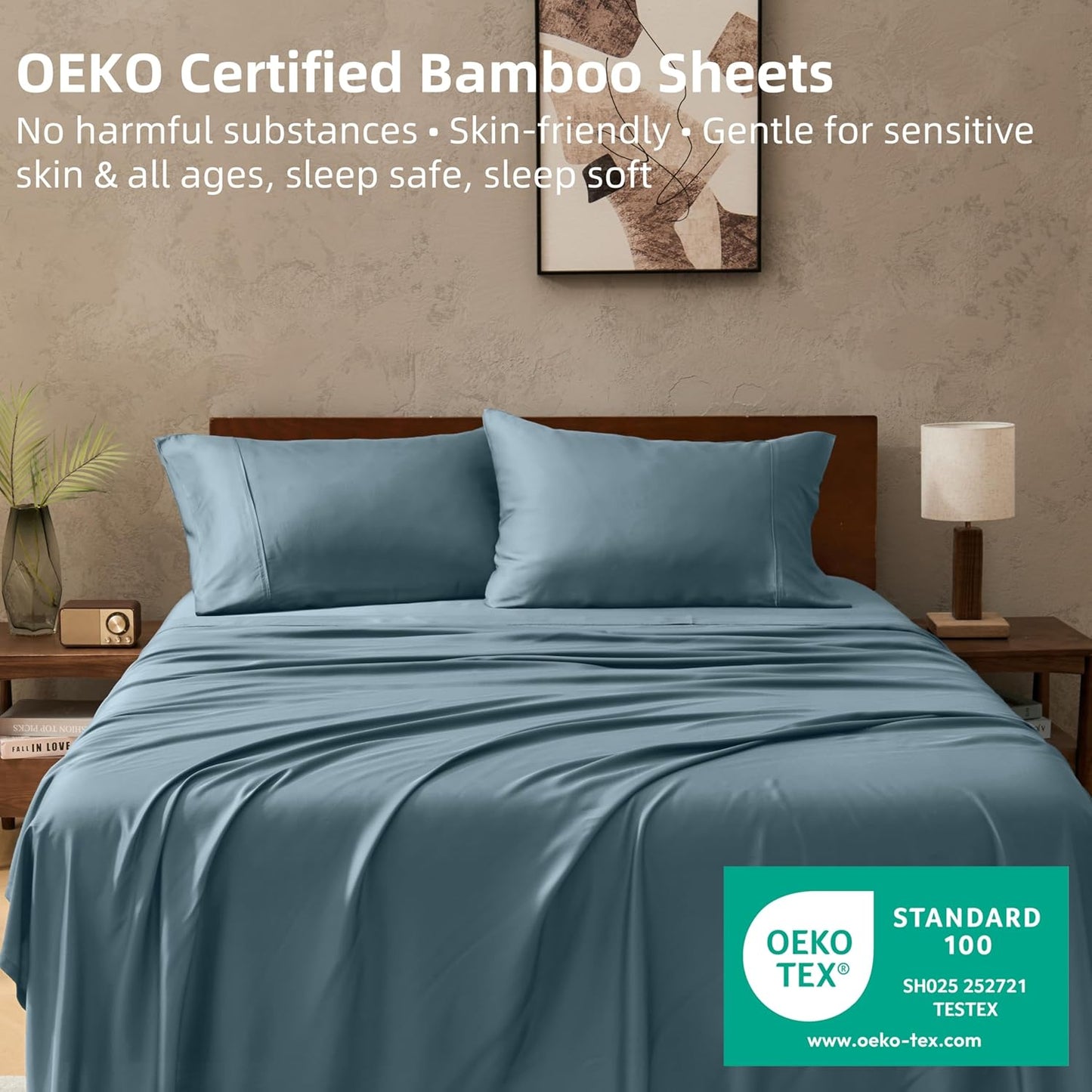 Dluxe Ave. ( QUEEN ) 4 Pcs Sheet Set, 100% Rayon from Bamboo, 16" Deep Pocket, Blue