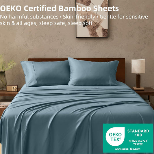 Dluxe Ave. ( QUEEN ) 4 Pcs Sheet Set, 100% Rayon from Bamboo, 16" Deep Pocket, Blue