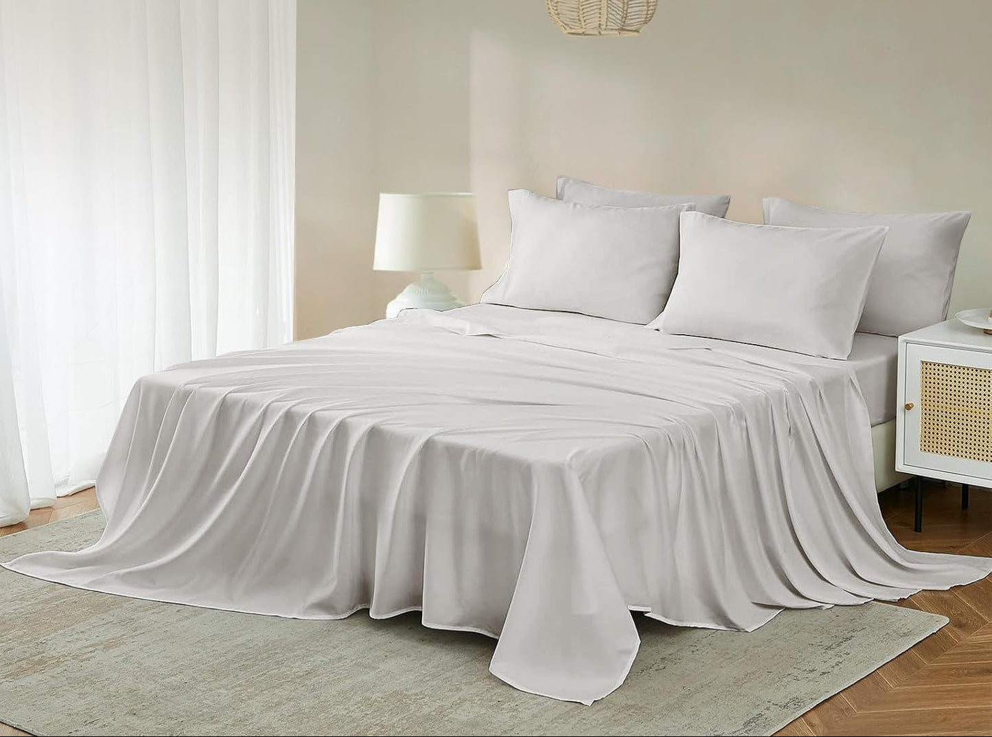 Dluxe Ave. ( QUEEN ) 4-Piece Sheet Set, 1000 Thread Count, Luxury Hotel Certified, up to 18-21 inch Deep Pocket, Silver Grey