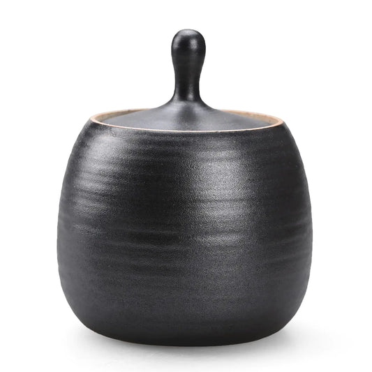 Dluxe Ave. NCQIXIAO Retro Kitchen Canisters Ceramic Food Storage Jar Round Shape with Silicone Airtight Lid  (Black)