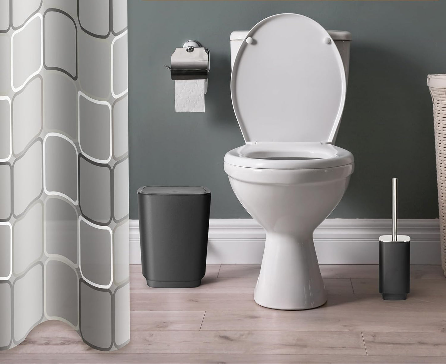 Dluxe Ave. RAYCODED 29pcs Bathroom Accessories Set Bathroom Accessory Set with Trash Can Bathroom Shower Curtain Sets Shower Curtains for Bathroom Sets Black Restroom Decor and Accessories