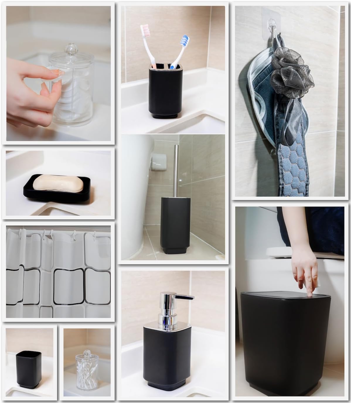 Dluxe Ave. RAYCODED 29pcs Bathroom Accessories Set Bathroom Accessory Set with Trash Can Bathroom Shower Curtain Sets Shower Curtains for Bathroom Sets Black Restroom Decor and Accessories