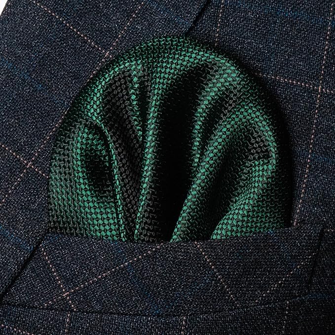 Dluxe Ave. Mens Woven Emerald Green Tie and Pocket Square with Tie Bar Sets