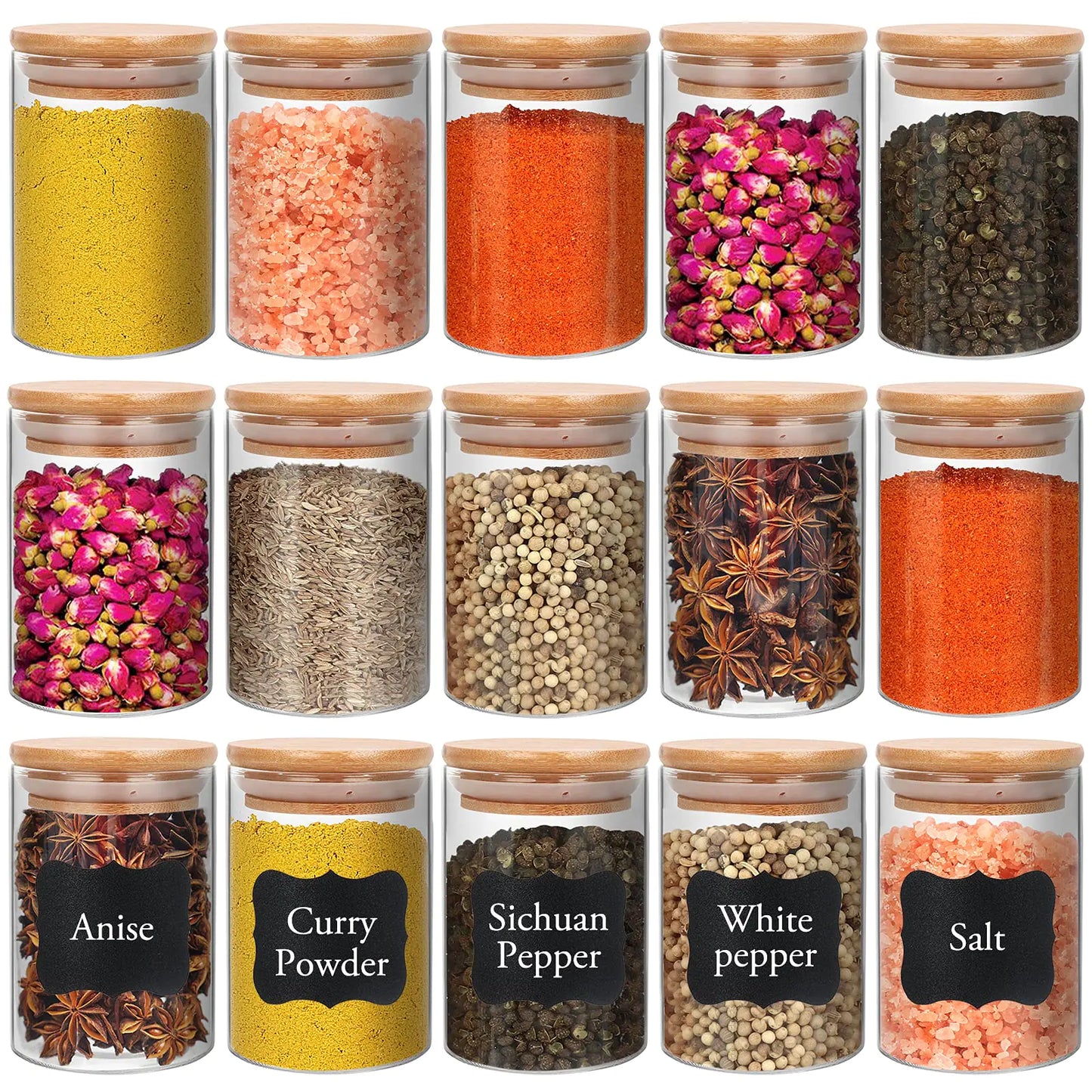 Dluxe Ave. 8 oz  Airtight Canisters sets with Bamboo Lids/ 15 Glass Jars