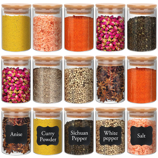 Dluxe Ave. 8 oz  Airtight Canisters sets with Bamboo Lids/ 15 Glass Jars