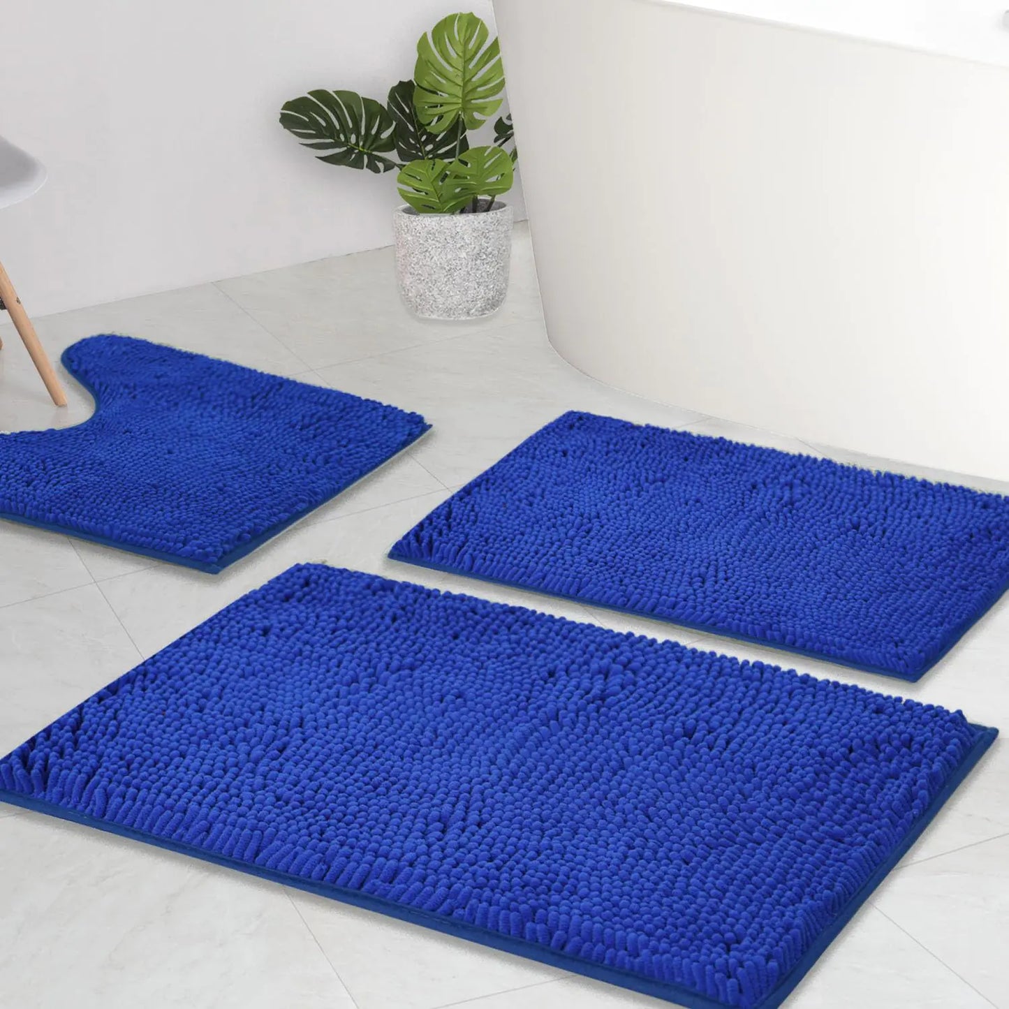 Dluxe Ave. Bathroom Rugs 3 Piece Set/ Super Absorbent/ Strong PVC,/ Non Slip Backing (Royal Blue)