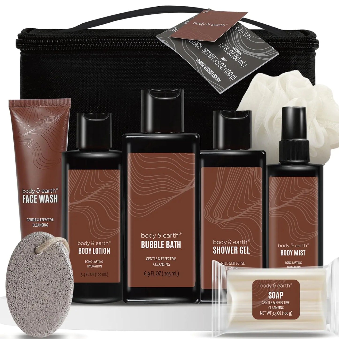 Dluxe Ave. Bath and Body Gift Baskets for Men Body & Earth Sandalwood Mens Bath Set with Body Lotion Face Wash Shower Gel Bubble Bath Loofah & More Gift Set for Menregalos para hombreChristmas Gifts