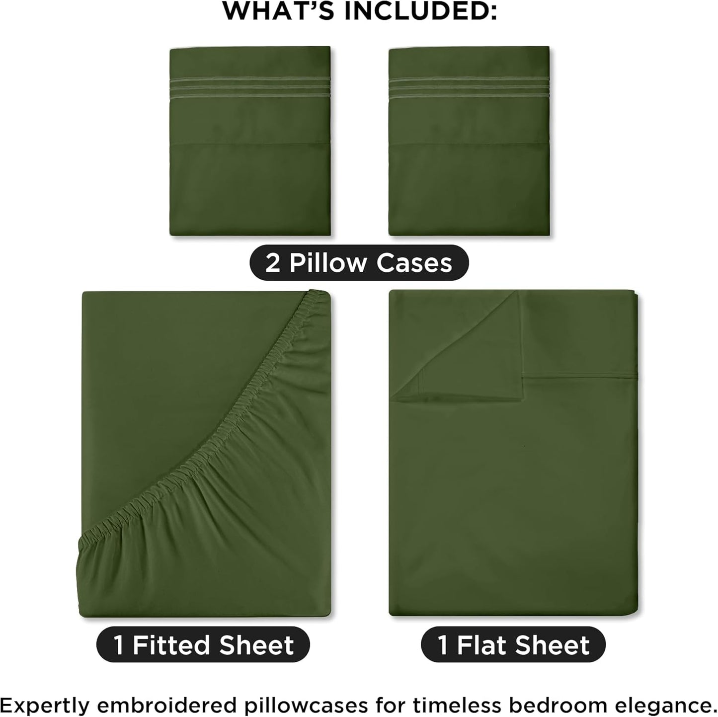 Dluxe Ave. ( QUEEN ) 4 Pcs  Sheets Set,1800 Microfiber, Hotel Luxury Collection, Hunter Green Queen