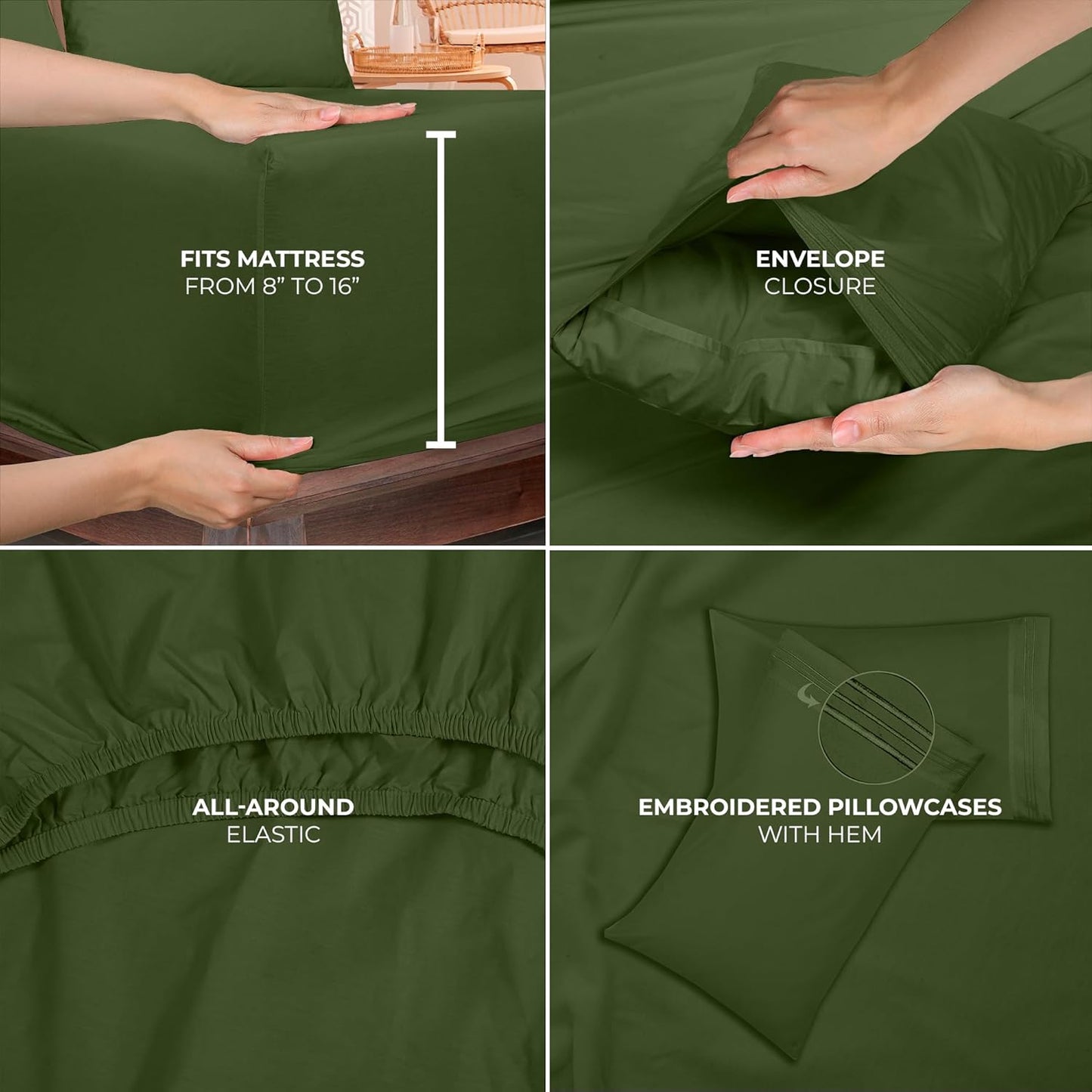 Dluxe Ave. ( QUEEN ) 4 Pcs  Sheets Set,1800 Microfiber, Hotel Luxury Collection, Hunter Green Queen