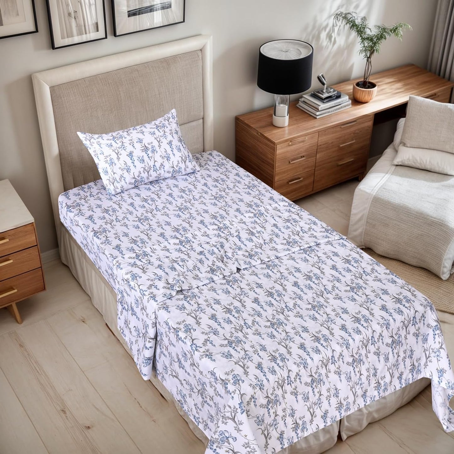 Dluxe Ave. ( TWIN ) 3 Pcs 100% Organic Cotton Sheet Set, Certified for GOTS, Soft & Cooling Percale, Deep Pocket 15", Deluxe
