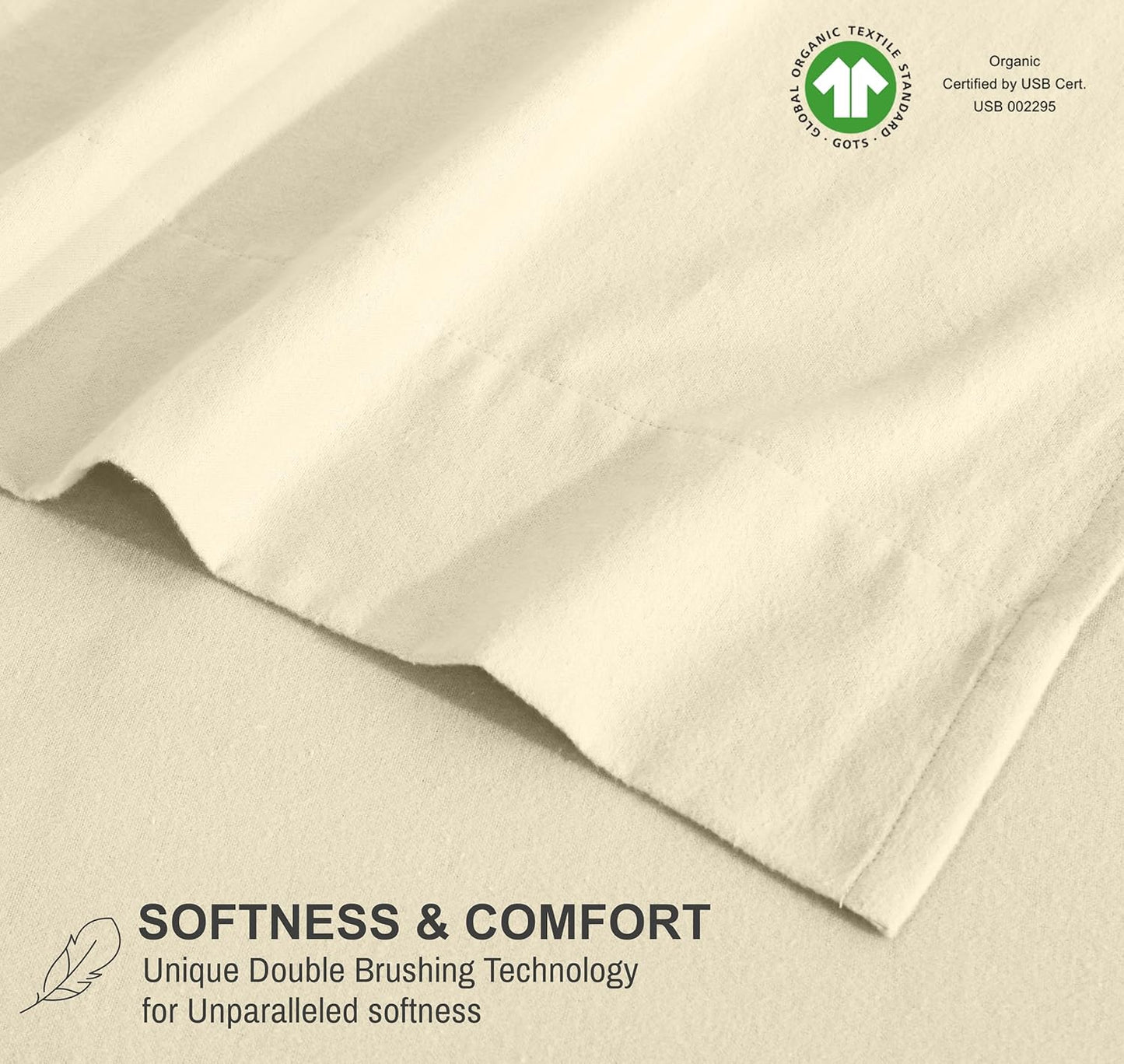 Dluxe Ave. ( QUEEN ) 4 Pcs Organic Flannel Sheet Set/ 100% Cotton Double Brushed/ Deep Pocket 16 Inches/ Winter White
