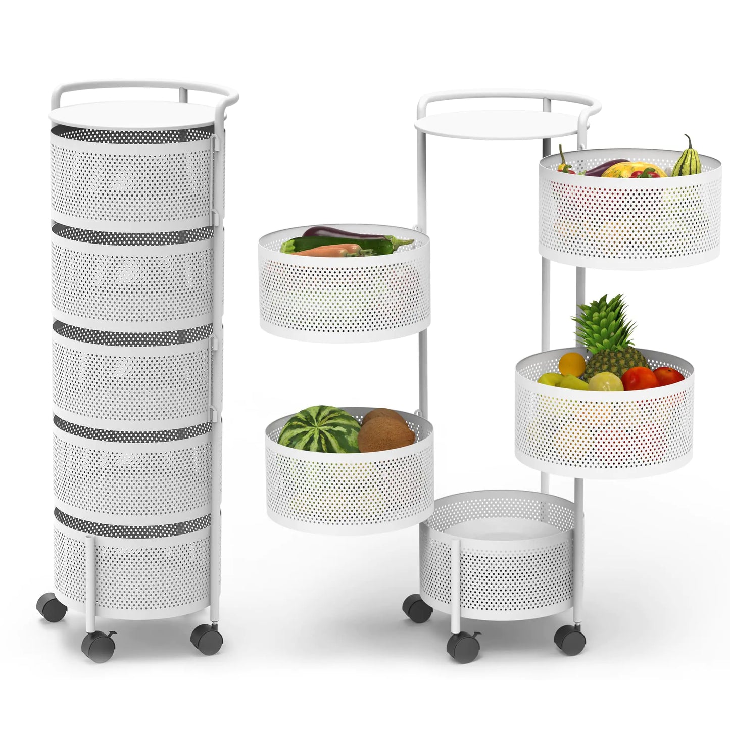 Dluxe Ave. Rotating Fruit Basket 5-Tier/ Metal Sturdy Kitchen Storage Rack (White)