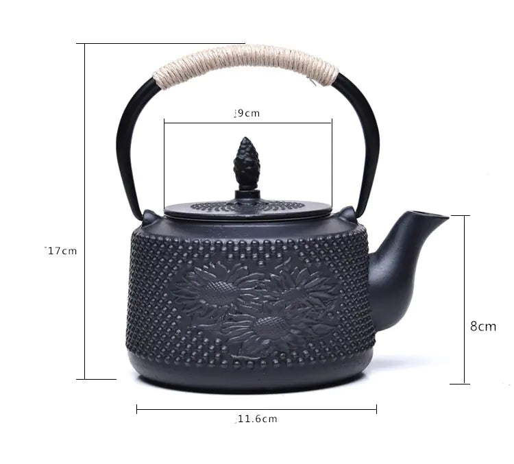 Dluxe Ave. Cast Iron Teapot with Sunflower Design (Japanese Style)