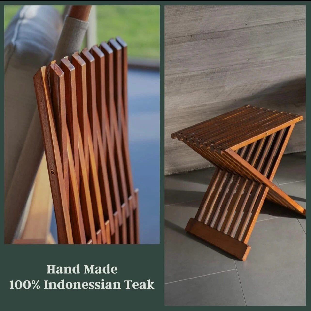 Dluxe Ave. Rose Home Fashion Teak Wood Shower Stool 17" Folding Seat Fully Assembled Waterproof Bench