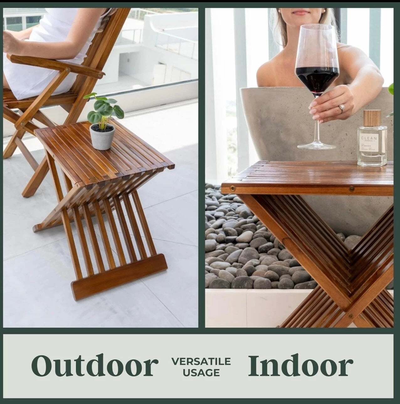 Dluxe Ave. Rose Home Fashion Teak Wood Shower Stool 17" Folding Seat Fully Assembled Waterproof Bench