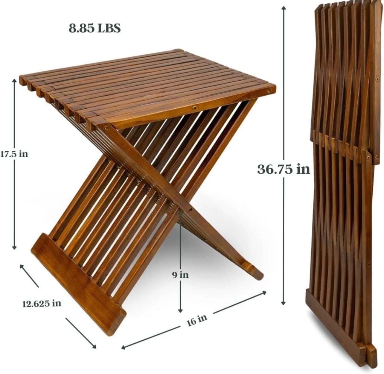 Dluxe Ave. Rose Home Fashion Teak Wood Shower Stool 17" Folding Seat Fully Assembled Waterproof Bench