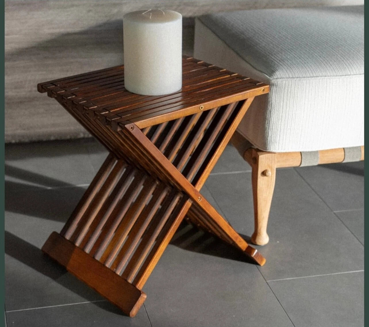 Dluxe Ave. Rose Home Fashion Teak Wood Shower Stool 17" Folding Seat Fully Assembled Waterproof Bench