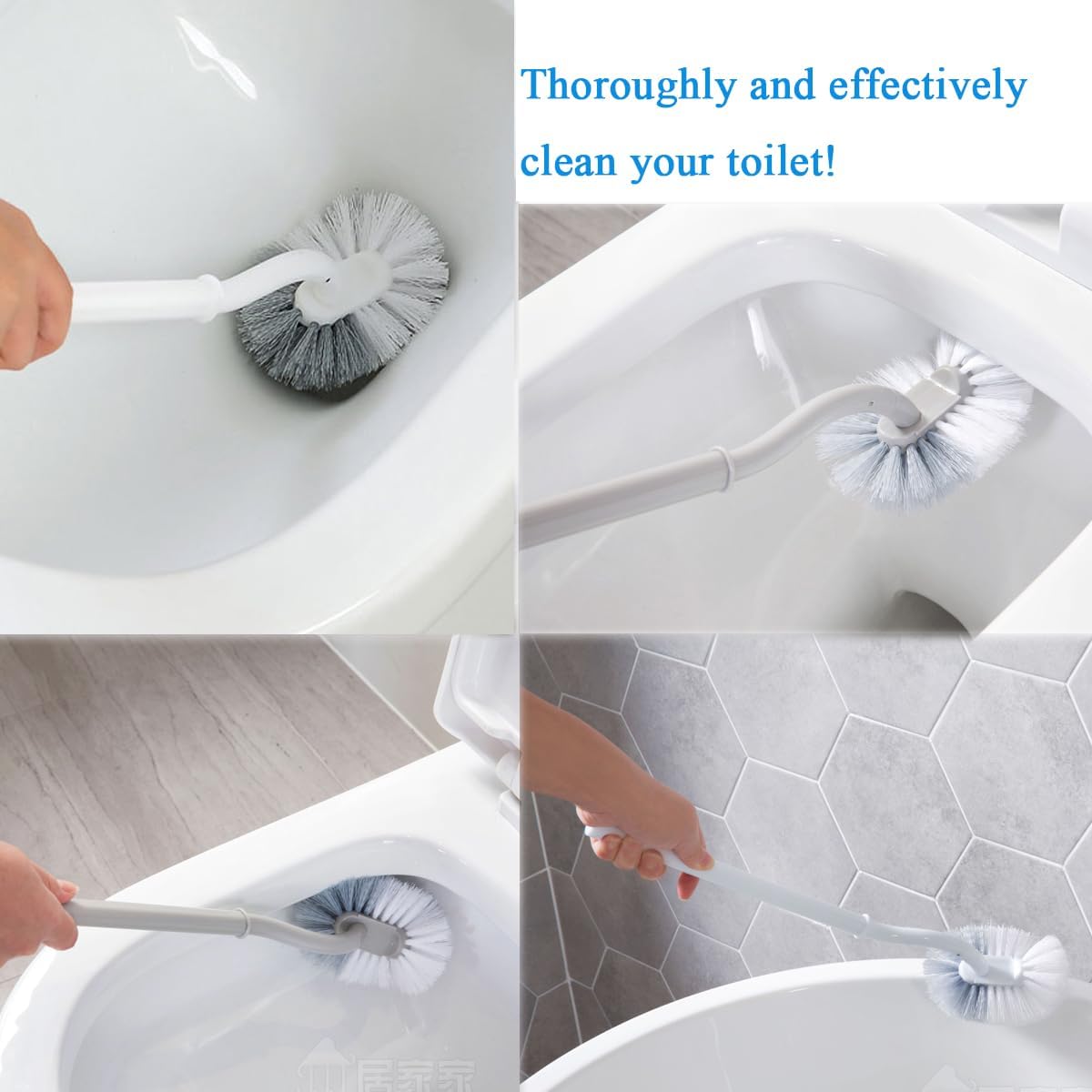 Dluxe Ave. Ryhiac 2 Pack Curved Toilet Bowl Brush with Holder for Bathroom Compact Toilet Brush Durable Under The Rim Household Deep Cleaning Brushes (2 Pcs White Toilet Brush with Holder)