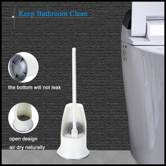 Dluxe Ave. Ryhiac 2 Pack Curved Toilet Bowl Brush with Holder for Bathroom Compact Toilet Brush Durable Under The Rim Household Deep Cleaning Brushes (2 Pcs White Toilet Brush with Holder)