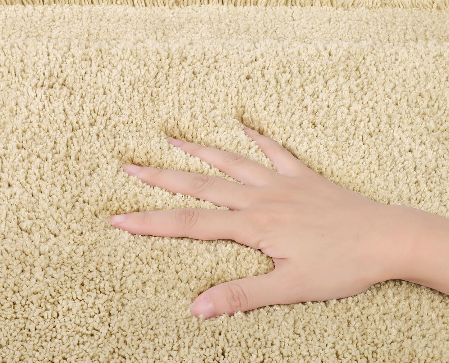 Dluxe Ave. Microfiber Bathroom Rug Set with Toilet Lid Cover/ Non Slip Washable Bath Mat (Beige)