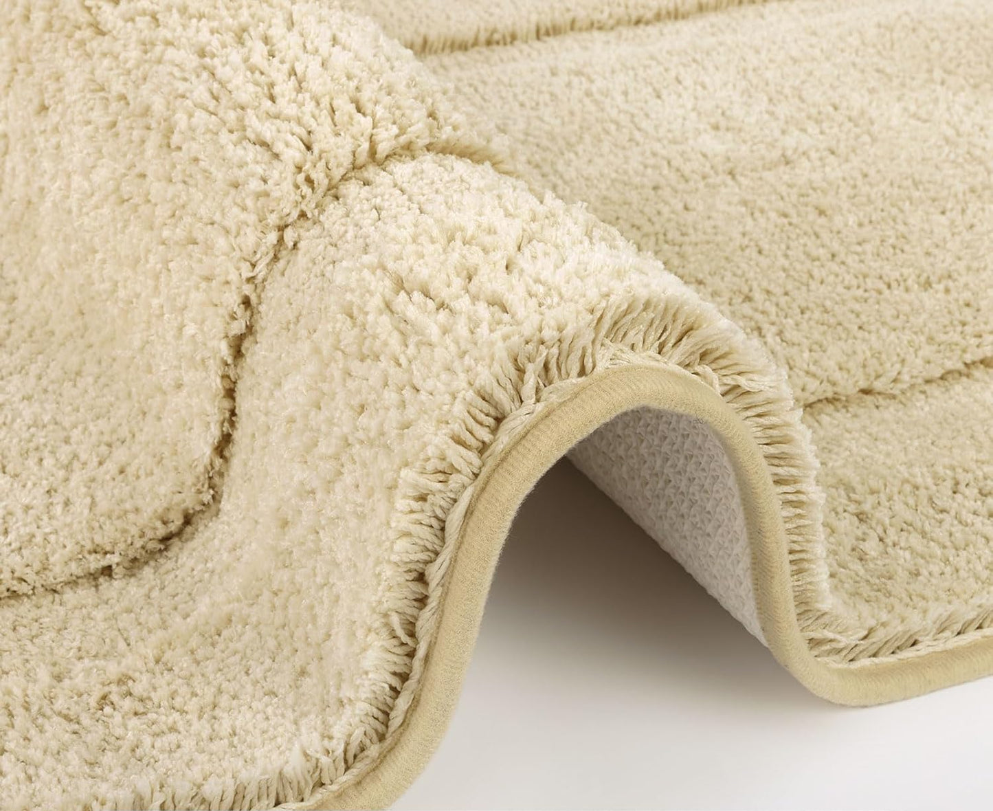 Dluxe Ave. Microfiber Bathroom Rug Set with Toilet Lid Cover/ Non Slip Washable Bath Mat (Beige)
