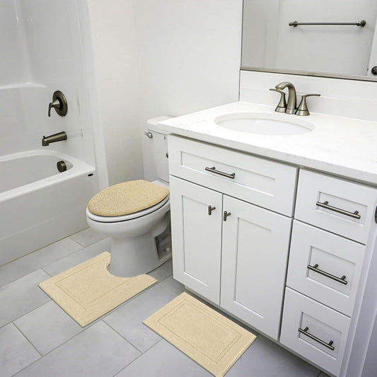 Dluxe Ave. Microfiber Bathroom Rug Set with Toilet Lid Cover/  (Beige)