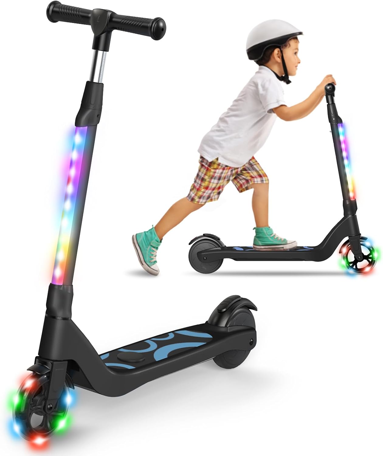 Dluxe Ave. Electric Scooter for Kids Ages 6-12, LED Light-Up Deck, with 3 Adjustment Levels Handlebar, to 36 Inches High5.3" / Green