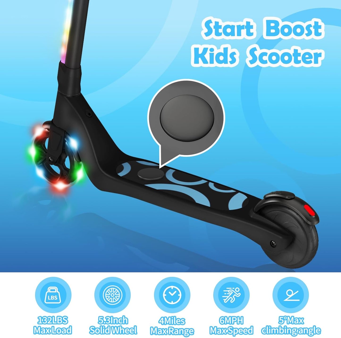 Dluxe Ave. Electric Scooter for Kids Ages 6-12, LED Light-Up Deck, with 3 Adjustment Levels Handlebar, to 36 Inches High5.3" / Green