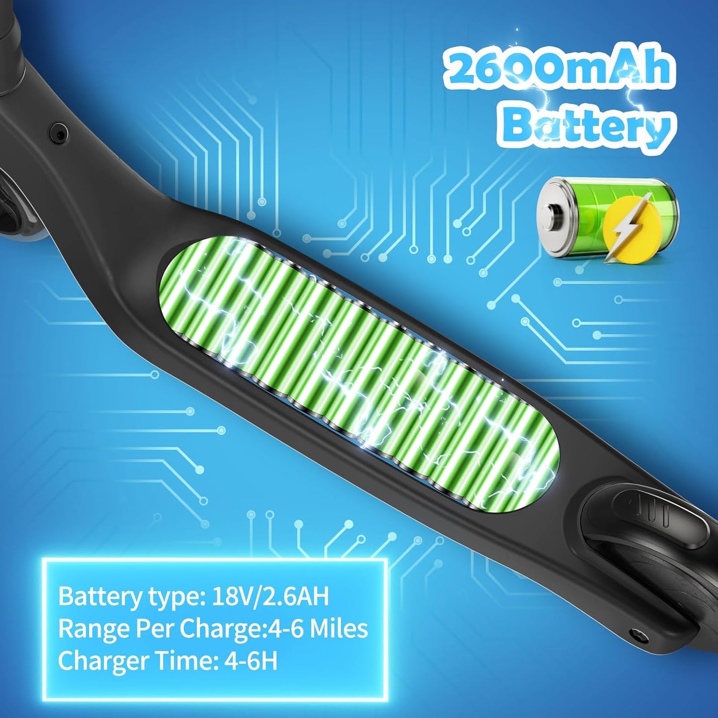 Dluxe Ave. Electric Scooter for Kids Ages 6-12, LED Light-Up Deck, with 3 Adjustment Levels Handlebar, to 36 Inches High5.3" / Green
