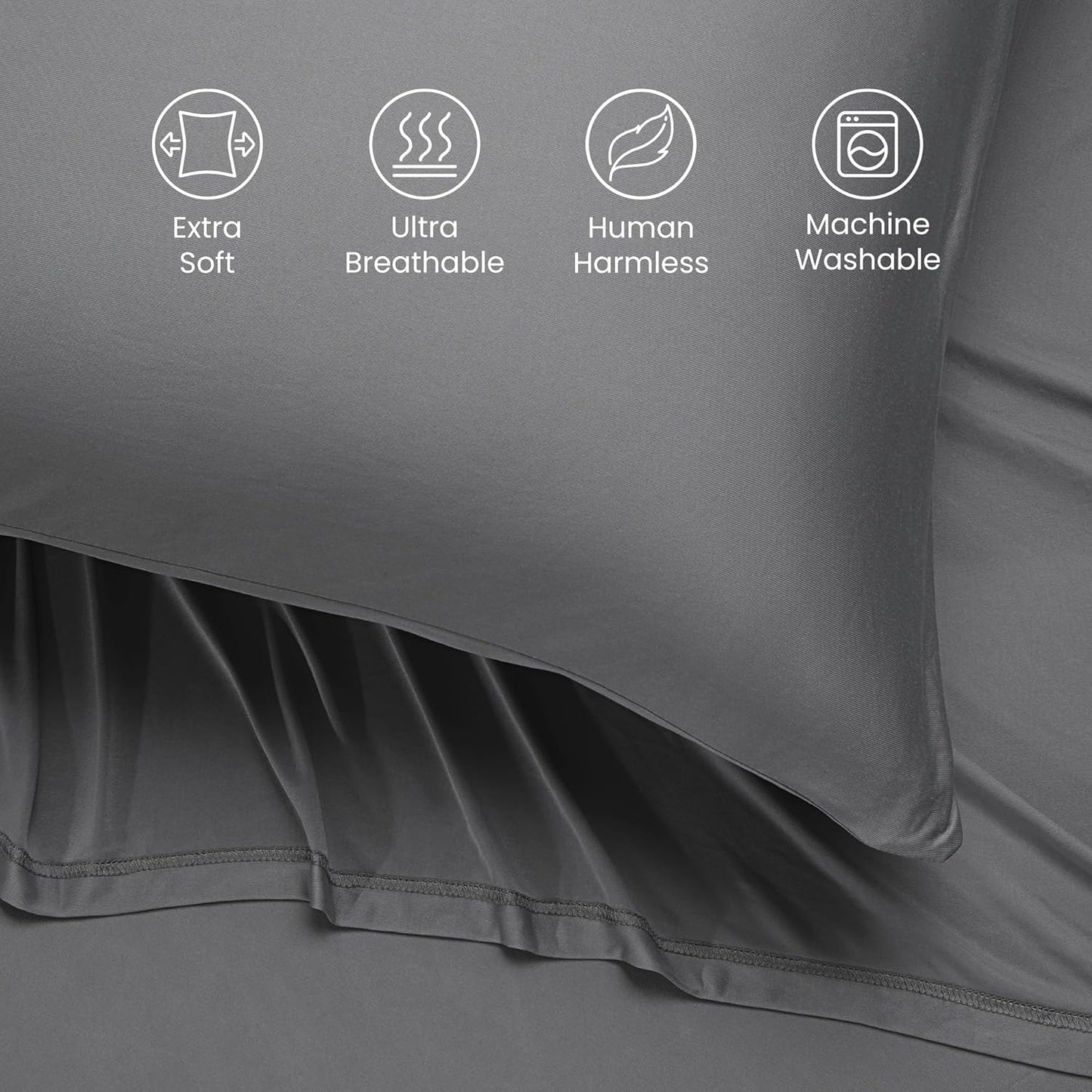 Dluxe Ave. ( KING ) Sheets Set, 4 Piece Bedding, Gull Grey