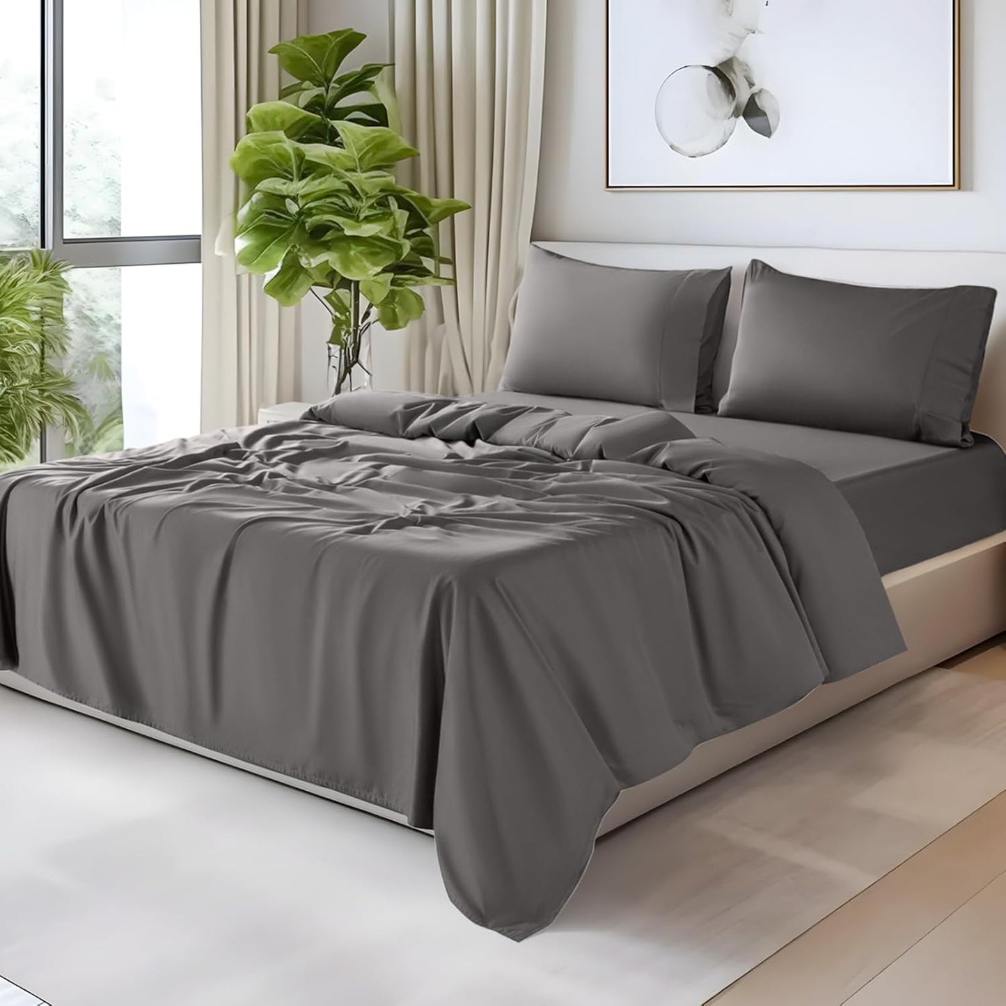 Dluxe Ave. ( KING ) 100% Egyptian Cotton Sheets - 1200 Thread Count Luxury & Cooling Hotel Cotton Bed Sheets Set 4 Piece  (Dark Grey)