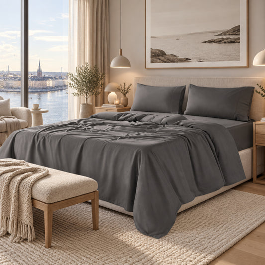 Dluxe Ave. (KING) 4 Pcs 100% Egyptian Cotton Sheets/ 1200 Thread Count Luxury & Cooling  Bed Sheets/ Dark Grey