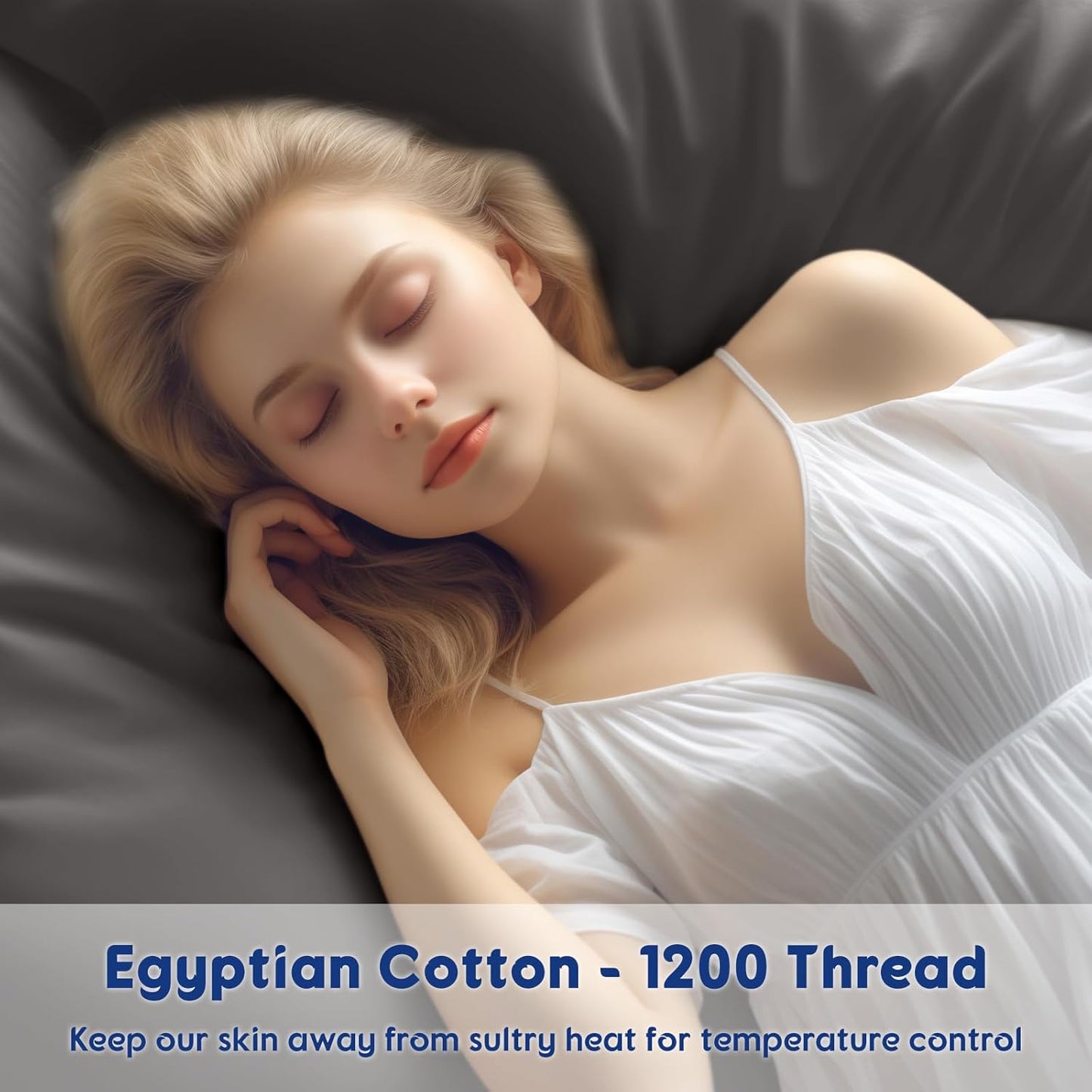 Dluxe Ave. ( KING ) 100% Egyptian Cotton Sheets - 1200 Thread Count Luxury & Cooling Hotel Cotton Bed Sheets Set 4 Piece  (Dark Grey)