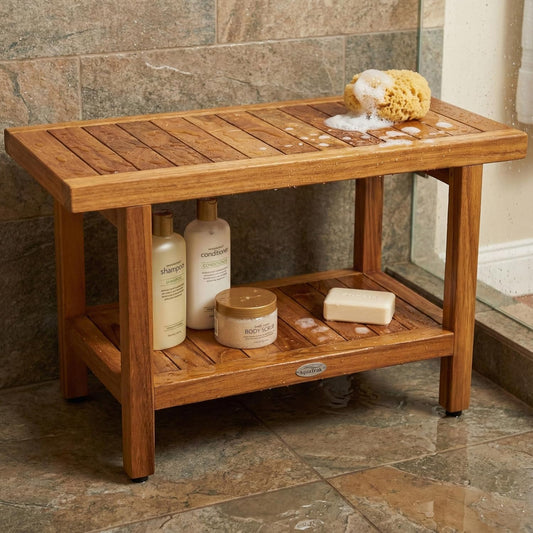 Dluxe Ave. AquaTeak The Original 30" Spa Teak Shower Bench with Shelf