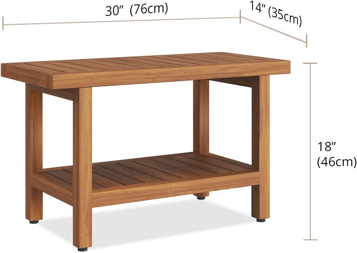 Dluxe Ave. AquaTeak The Original 30" Spa Teak Shower Bench with Shelf