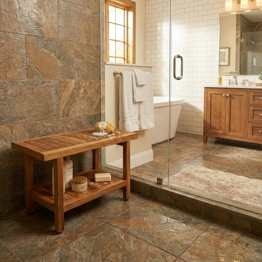 Dluxe Ave. AquaTeak The Original 30" Spa Teak Shower Bench with Shelf