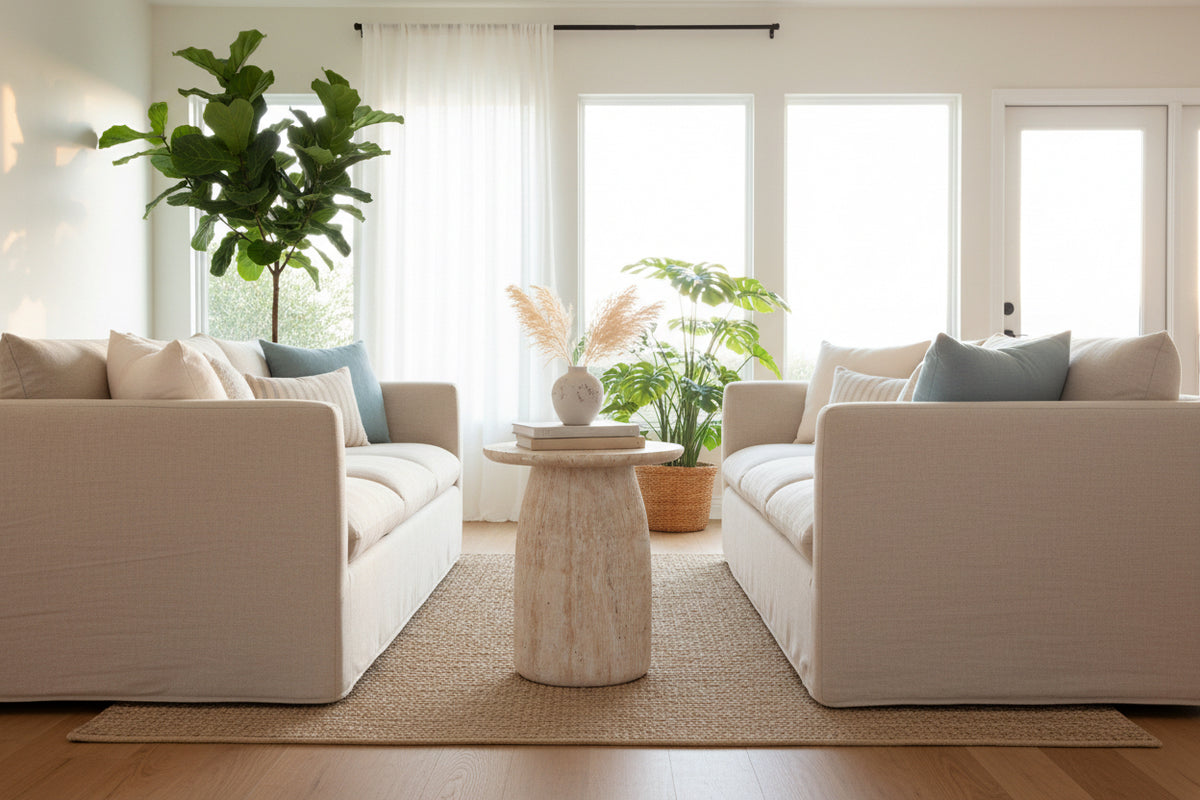 Modern Round Corner Side Table with Imitation Travertine Finish