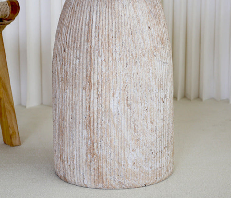 Modern Round Corner Side Table with Imitation Travertine Finish
