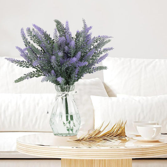 Dluxe Ave. Artificial Lavender with Glass Vase, 6 Bouquet Faux Stem in Clear Flower Vase