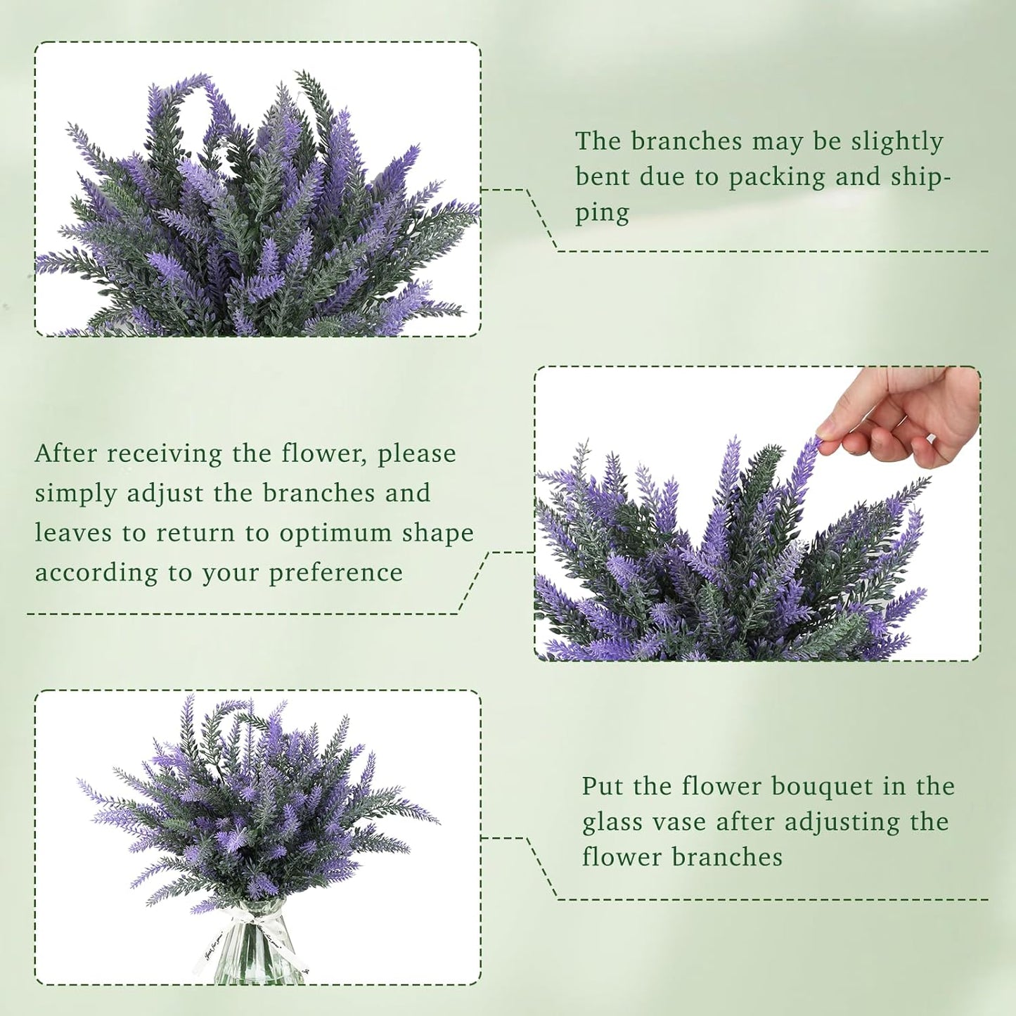 Dluxe Ave. Artificial Lavender with Glass Vase, 6 Bouquet Faux Stem in Clear Flower Vase