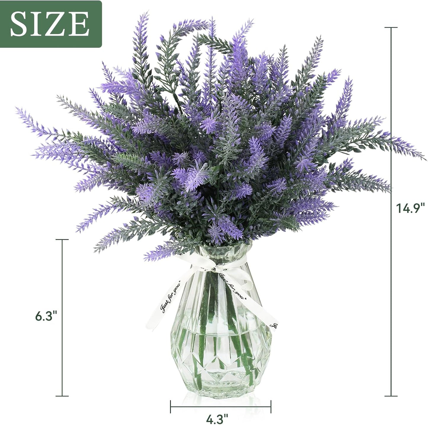 Dluxe Ave. Artificial Lavender with Glass Vase, 6 Bouquet Faux Stem in Clear Flower Vase
