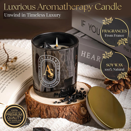 Dluxe Ave. Luxurious Obsidian Bracelet/ Teakwood/ Natural Soy Wax/ Stress Relief, Masculine/ Crystals
