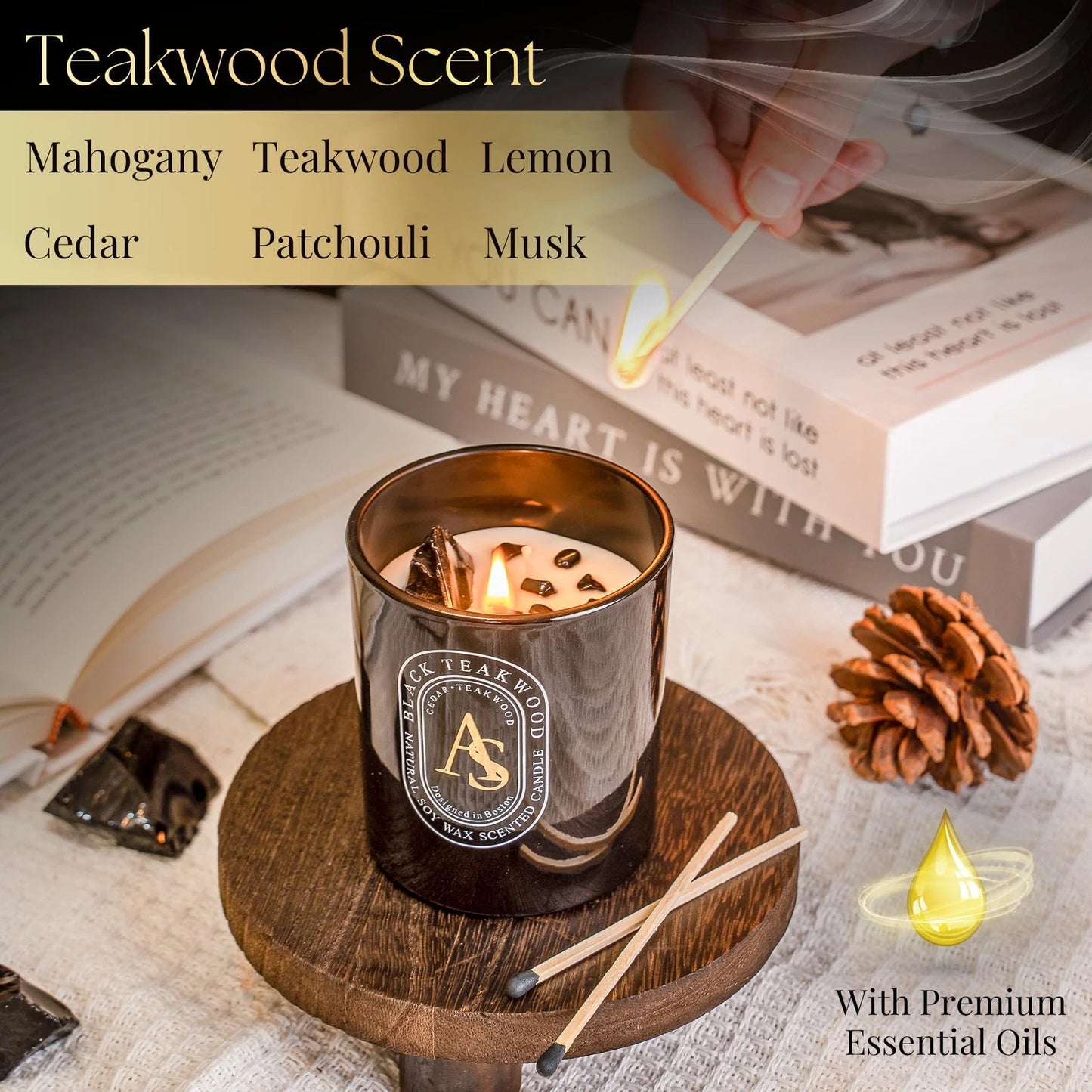 Dluxe Ave. Luxurious Obsidian Bracelet/ Teakwood/ Natural Soy Wax/ Stress Relief, Masculine/ Crystals